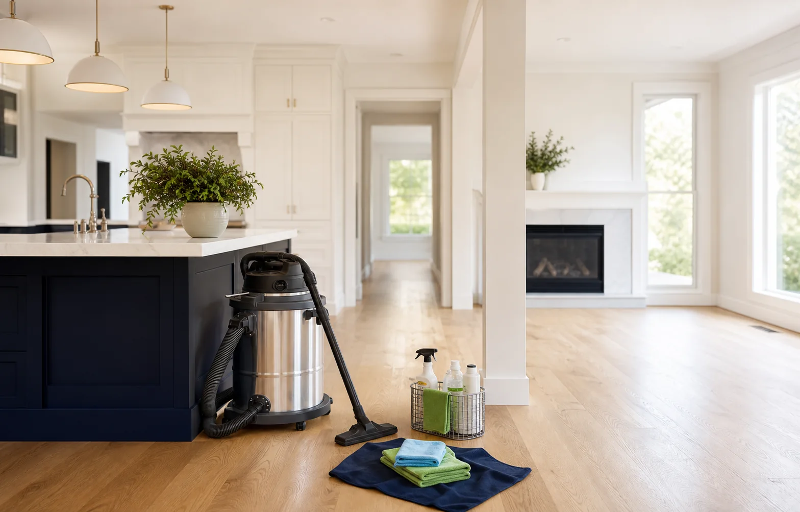 Illustrative photo of cleaning equipment in a newly renovated home
